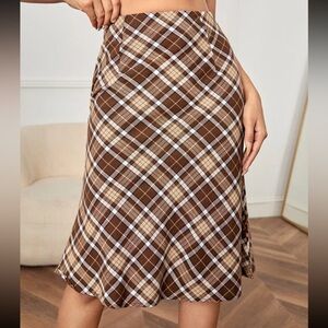 Petite High Waist Tartan Print Skirt